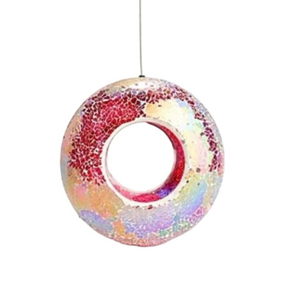 Last one! Marigold Iridescent Pink Glass Mosaic Seed Fly Through Bird Feeder NIB